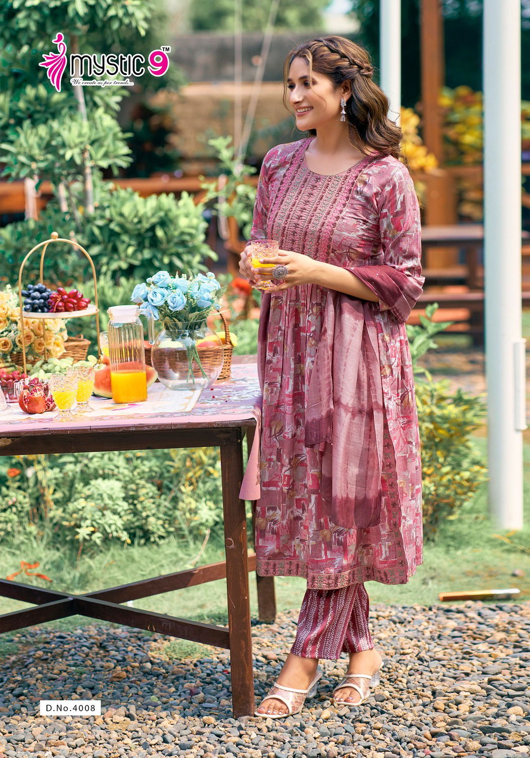 Sara Vol 4 By Mystic 9 Naira Cut Rayon Printed Kurti With Bottom Dupatta Wholesalers In Delhi
